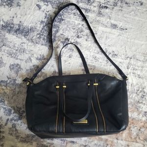 Steve Madden Black Faux Leather Tote Purse with zipper details Crossbody bag